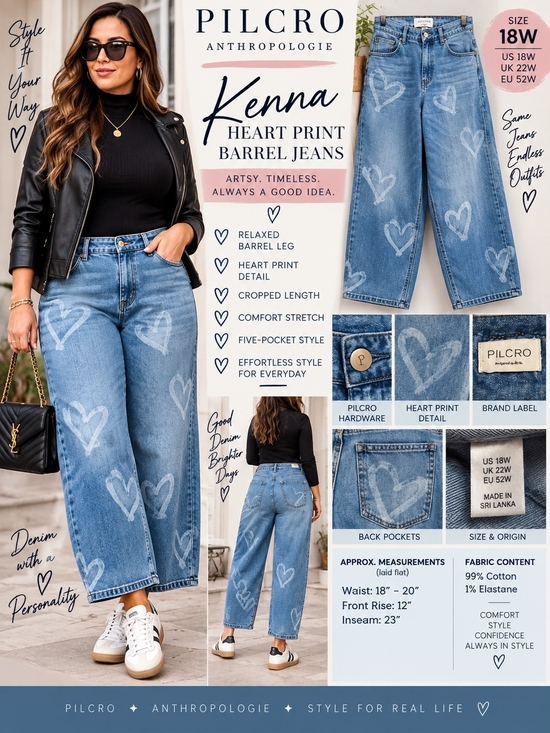 Pilcro Denim - Anthropologie Pilcro Kenna Heart Print Barrel Jeans Plus 18W